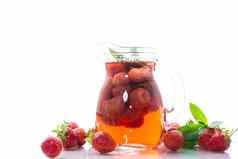 甜蜜的让人耳目一新浆果苹果酱成熟的草莓玻璃水瓶