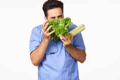 快乐的营养师蔬菜手维生素健康的食物