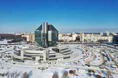 前视图国家图书馆明斯克冬天白俄罗斯公共建筑