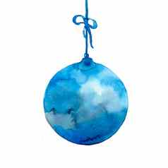 水彩摘要圣诞节球蓝色的颜色装饰元素松树问候卡冬天背景一年假期圆玩具艺术手画模式孤立的白色