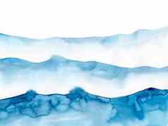 水彩蓝色的冬天下雪背景波海原始绘画水彩画纸插图装饰元素背景海洋水极简主义单色