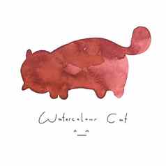 水彩画红色的猫孤立的白色背景可爱的简单的动物手画插图风格标志象征小猫油漆元素水彩快乐宠物孩子们图像