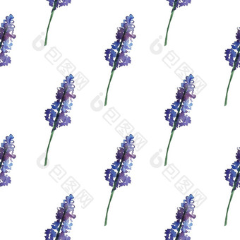 古董花无缝的模式紫罗兰色的花叶打印纺织壁纸没完没了的手绘水彩元素美花束叶子绿色白色背景