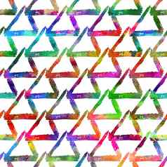 无缝的模式刷色彩斑斓的三角形彩虹颜色白色背景手画画眉山庄纹理墨水几何元素时尚现代风格没完没了的幻想格子织物打印水彩