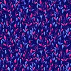 简单的可爱的花无缝的模式粉红色的蓝色的紫罗兰色的春天叶子手画水彩自然画叶蓝色的背景艺术明亮的背景壁纸美丽的颜色刷