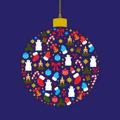 圣诞节球轮廓轮形状黑暗蓝色的背景插图圣诞节一年问候卡