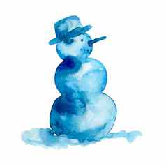 水彩插图圣诞节雪人蓝色的颜色一年假期象征孤立的白色背景雪字符胡萝卜他手艺术画元素卡