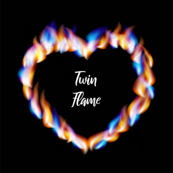 心形的框架使橙色蓝色的火焰登记双胞胎火焰双胞胎火焰插图黑色的背景网络网站