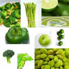 绿色健康的食物拼贴画集合
