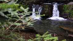 瀑布小峡谷石头墙美丽的级联山河喀尔巴阡山山秋天森林风景优美的视图运动水