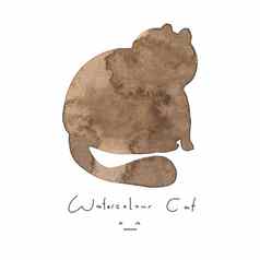 水彩画棕色（的）猫孤立的白色背景可爱的简单的动物手画插图风格标志象征小猫油漆元素水彩快乐宠物孩子们图像