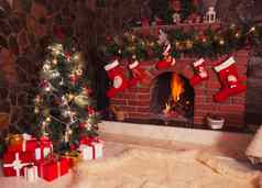圣诞节壁炉房间