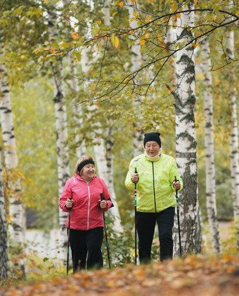 <strong>河豚</strong>夹克穿着成熟的女人爬山秋天公园斯堪的那维亚走