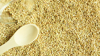 荞麦分散背景生绿色麦片木勺子健康的燕麦有机生他们素食者食物概念健康的平衡饮食饮食产品健康的燕麦