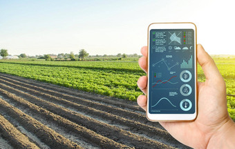 手电话背景农场场质量控制创新现代技术农业收集数据预测改善收获质量互联网的事情监控