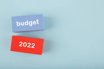 业务计划预算概念文本预算写红色的蓝色的矩形明亮的蓝色的背景复制空间