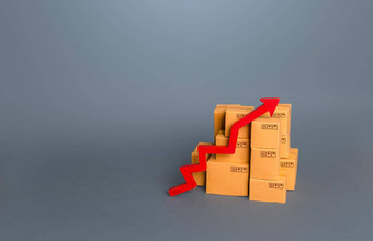 盒子货物红色的箭头收入增长<strong>贸易</strong>运输行业上升国家经济<strong>贸易</strong>平衡工业生产增加进口出口税职责