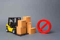 叉车卡车纸板盒子红色的象征但贸易战争限制进口货物专有的业务没有能力出售产品禁止进口交付