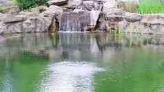 小装饰瀑布溅池塘景观石头水公园花园自然景观热带雨林
