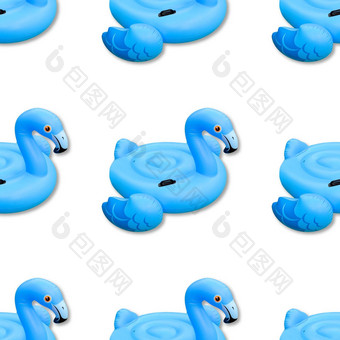 蓝色的火烈鸟孤立的背景游泳池玩具形状蓝色的火烈鸟无缝的模式火烈鸟充气减少前视图平躺