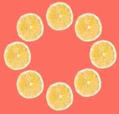 背景新鲜的黄色的柠檬片圆水果框架关闭