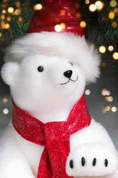肖像玩具白色熊红色的圣诞老人他关闭