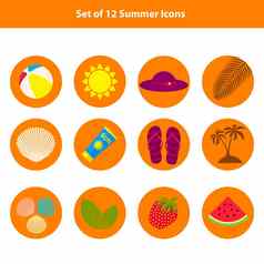 集夏天海滩平图标橙色轮背景平设计风格插图