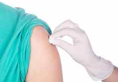 消毒手臂皮肤棉花给疫苗isolted白色