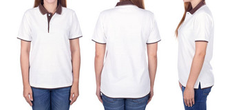 女人白色马球衬衫孤立的白色背景