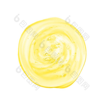 清晰的透明的黄色的液体过来这里下降涂片孤立的白色背景前视图病毒保护化妆品概念血清纹理