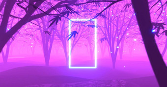 发光的霓虹灯框架森林荧光光门户网站黑暗复制空间渲染