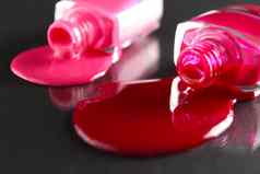 美背景瓶指甲波兰的瓶红色的勃艮第粉红色的游戏倒表格黑色的背景特写镜头视图一边前Copyspace