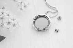 银项链闪亮的白色白色花奢侈品银珠宝链玻璃晶体小美丽的珍贵的金属现在女人奢侈品表达式