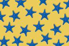 干健美的蓝色的海明星鱼模式黄色的背景