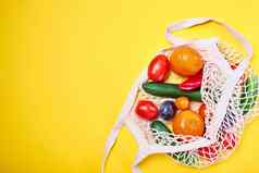 食品杂货生态袋生态自然袋水果蔬菜生态友好的平躺可持续发展的生活方式概念浪费食物购物塑料免费的项目重用减少回收拒绝