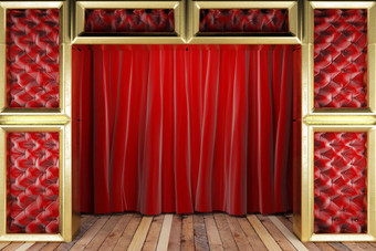 红色的织物窗帘金阶段
