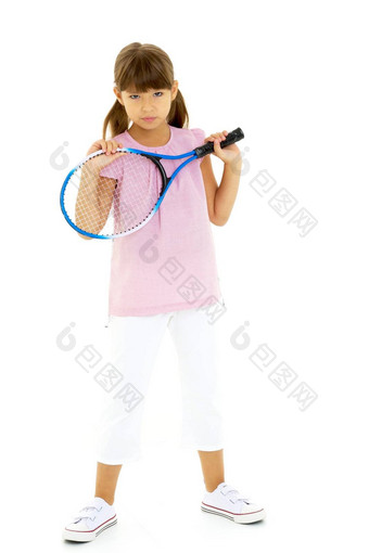 女孩持有网球球拍手游戏体育概念