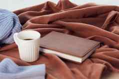 毯子窗口杯咖啡书安慰休息