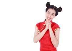 女人穿红色的旗袍概念快乐中国人一年