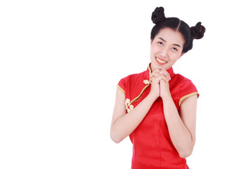 女人穿红色的<strong>旗袍</strong>概念快乐中国人一年