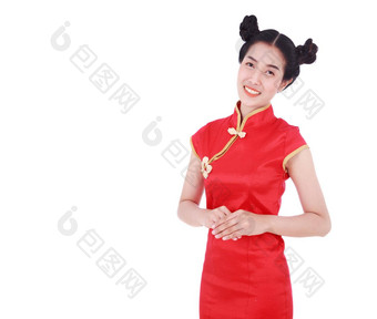 女人穿红色的旗袍概念快乐中国人一年