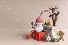 插图礼物盒子完整的圣诞老人老人内部概念快乐圣诞节快乐一年
