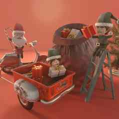插图圣诞节出售促销活动模板概念购物在线圣诞老人老人精灵古董踏板车复制空间标志文本