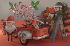 插图圣诞节出售促销活动模板概念购物在线圣诞老人老人精灵古董踏板车复制空间标志文本