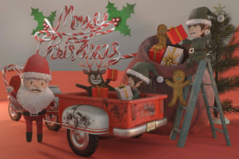 插<strong>图</strong>圣诞节出售<strong>促销活动模板</strong>概念购物在线圣诞老人老人精灵古董踏板车复制空间标志文本