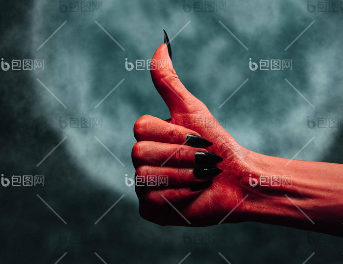 魔鬼手手势午夜魔鬼手握手手势午夜恶魔怪物黑色的假期聚会恐怖魔鬼