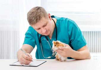 兽医医生检查宠物使笔记