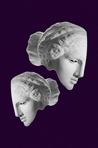 拼贴画石膏古董雕塑人类脸流行艺术风格现代有创意的概念图像古老的雕像头电子杂志文化当代艺术海报时髦的极简主义复古的设计