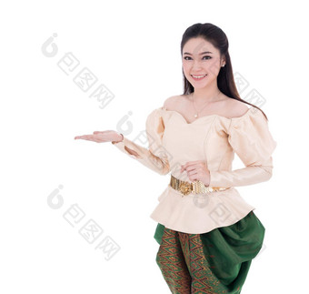 <strong>女人泰国</strong>传统的衣服空手孤立的白色背景