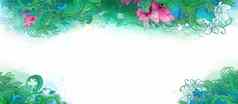 古董卡模板水彩婚礼邀请设计粉红色的野生花绿色叶子孤立的手画浪漫的背景花元素文本